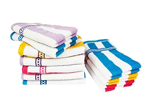 Space Fly High Absrobent Cotton Striped Hand Towels Best Use for Kitchen and Bathroom (Size: 11X 17 inch_Multi Color) (Set of 6)