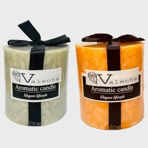 The Decor Affair Luxurious Aromatherapy Scented Pillar Candles - Pack of 2 (3x3 Inches) - Long-Lasting Fragrance for Home Decor and Relaxation. (Beige Orange)