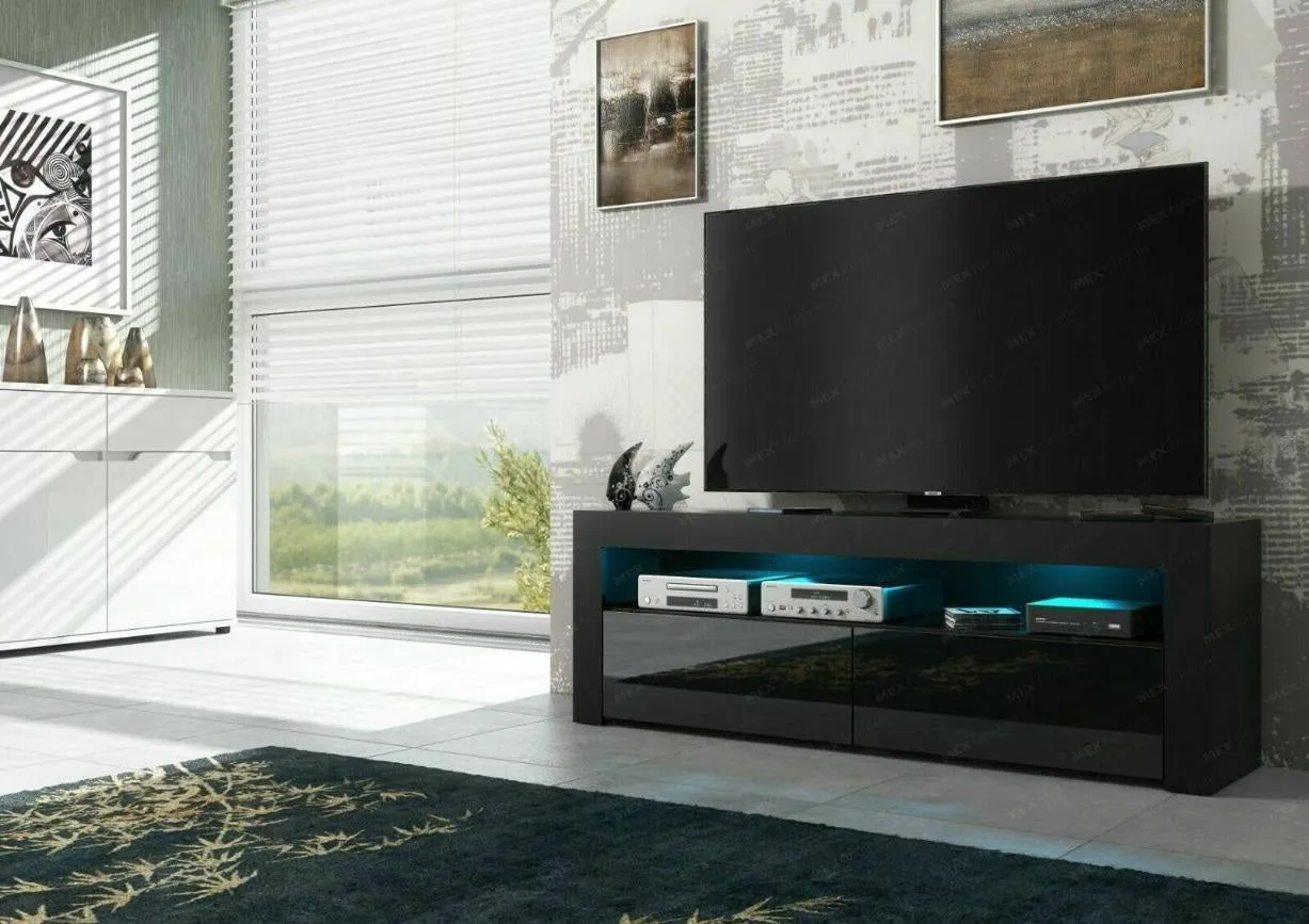 TV STAND DACO 2 BLACK GLOSS FRONTS 140CM