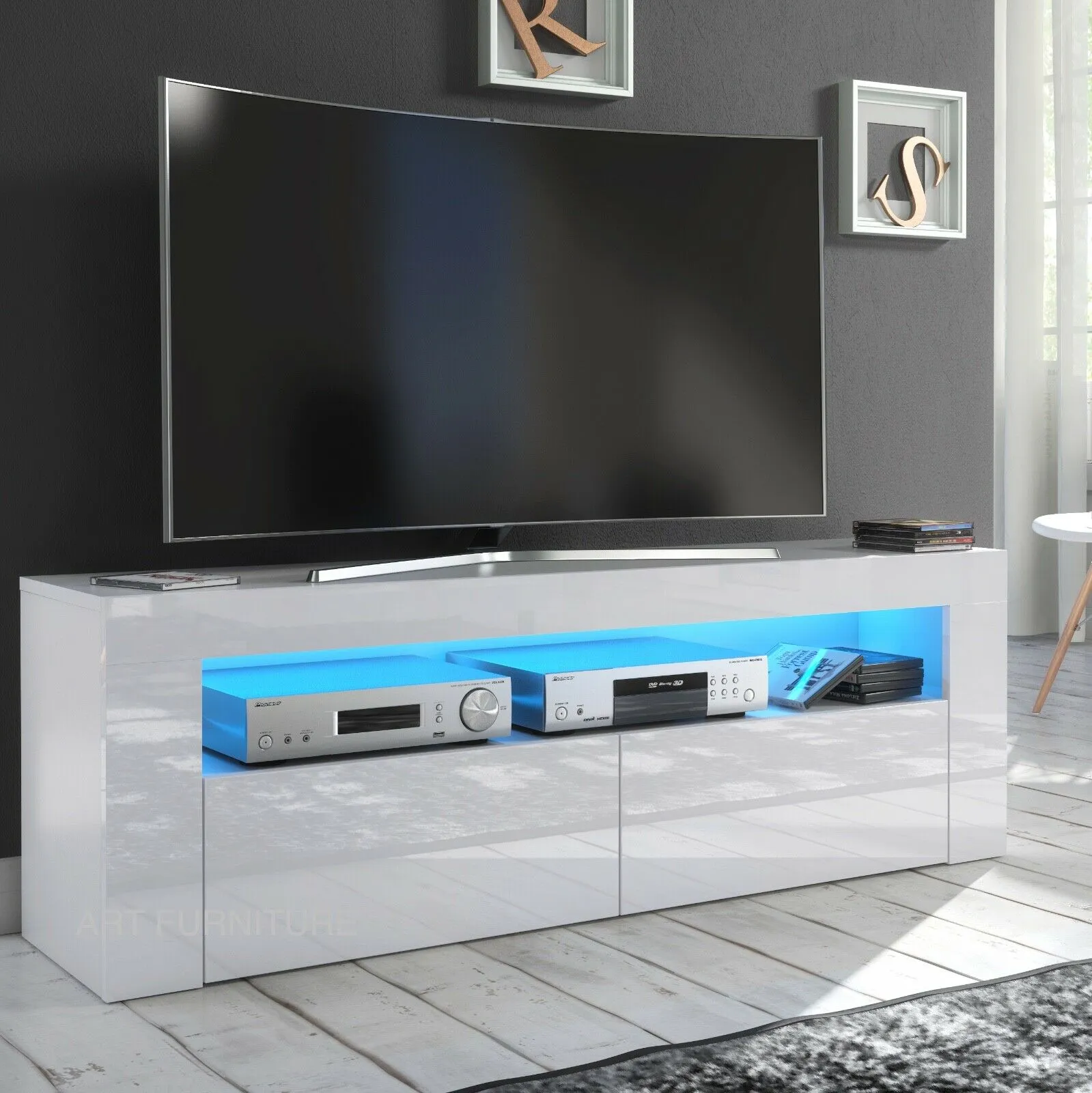 TV STAND DACO 2DRAWS 160CM WHITE / WHITE GLOSS