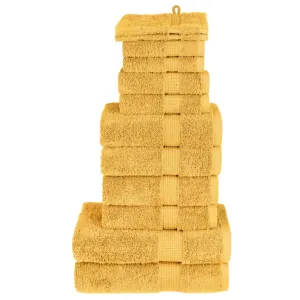 vidaXL 12 Piece Premium Towel Set SOLUND Gold 600 gsm - Soft, Durable, Machine Washable, & Highly Absorbent Towels for Home & Spa Use