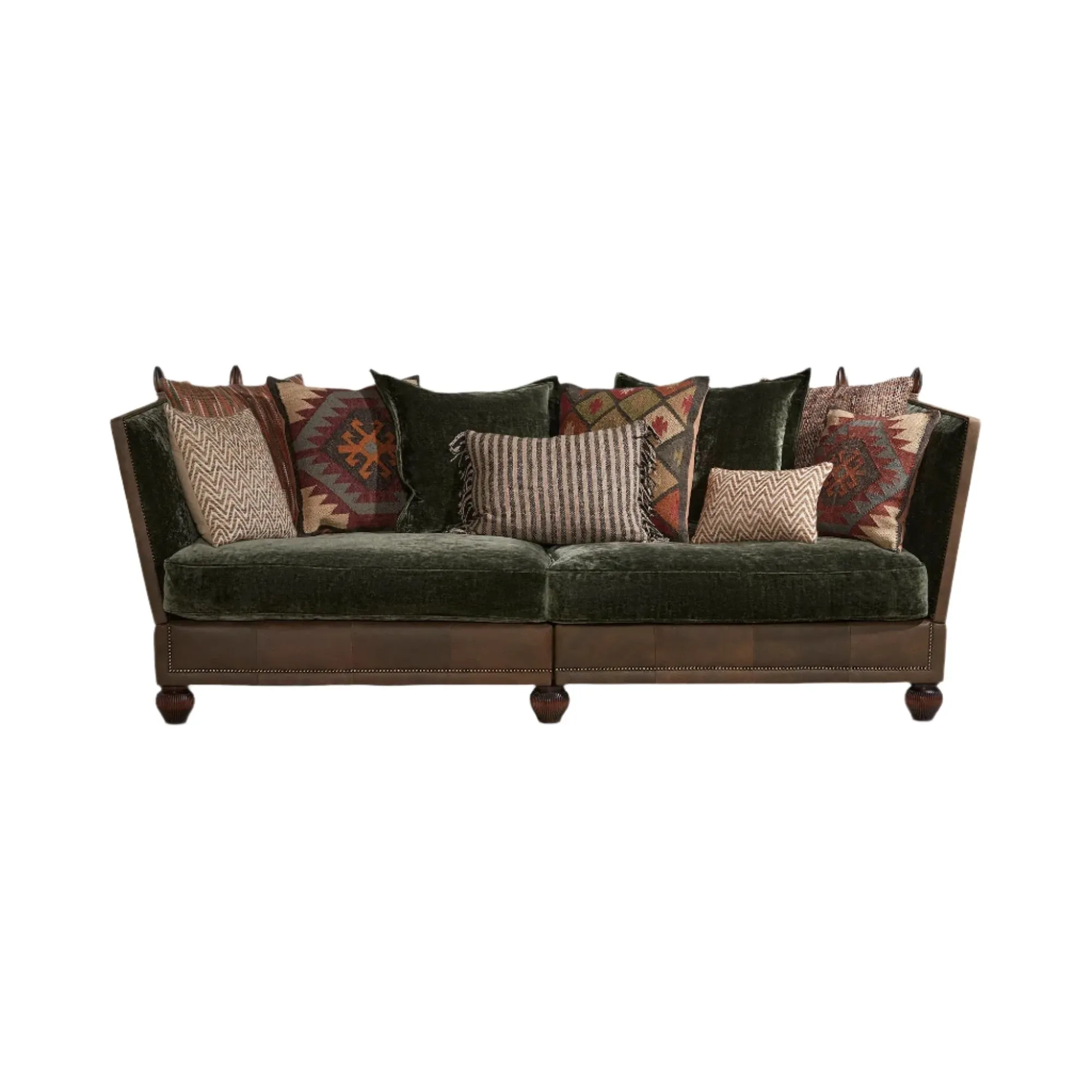 Warwick Grand Leather Sofa with Velvet Seat Cushions