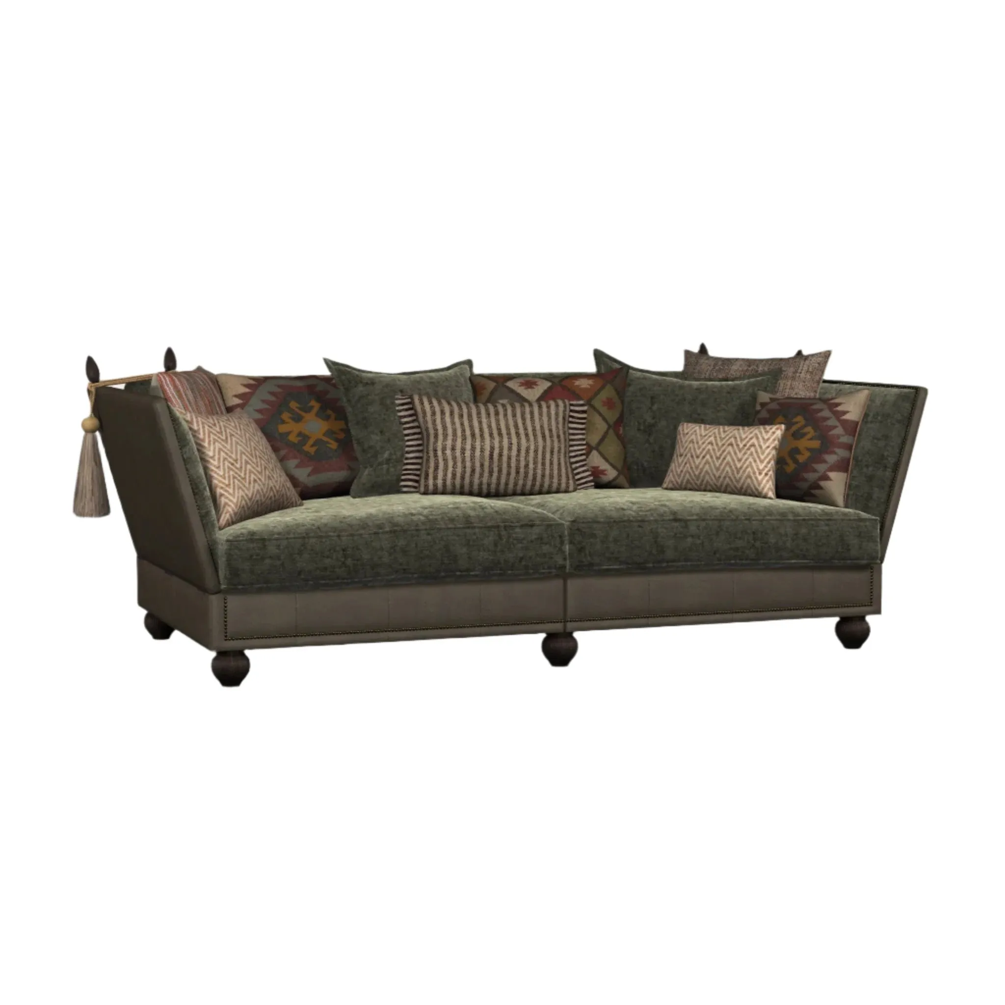 Warwick Grand Leather Sofa with Velvet Seat Cushions