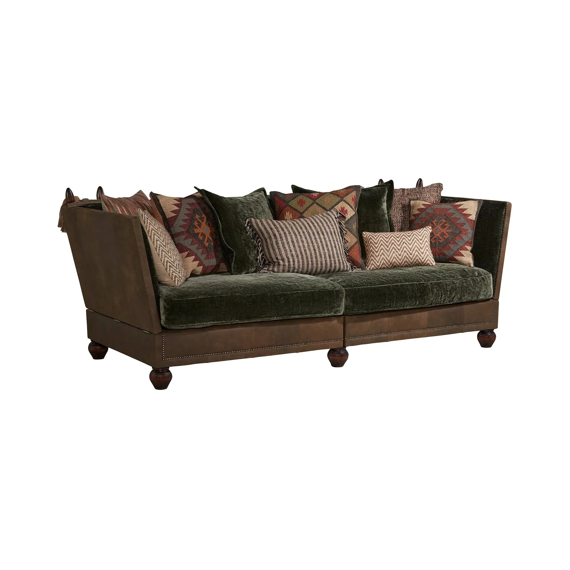 Warwick Grand Leather Sofa with Velvet Seat Cushions